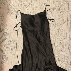Revelry Black Satin Braidsmaid Dress